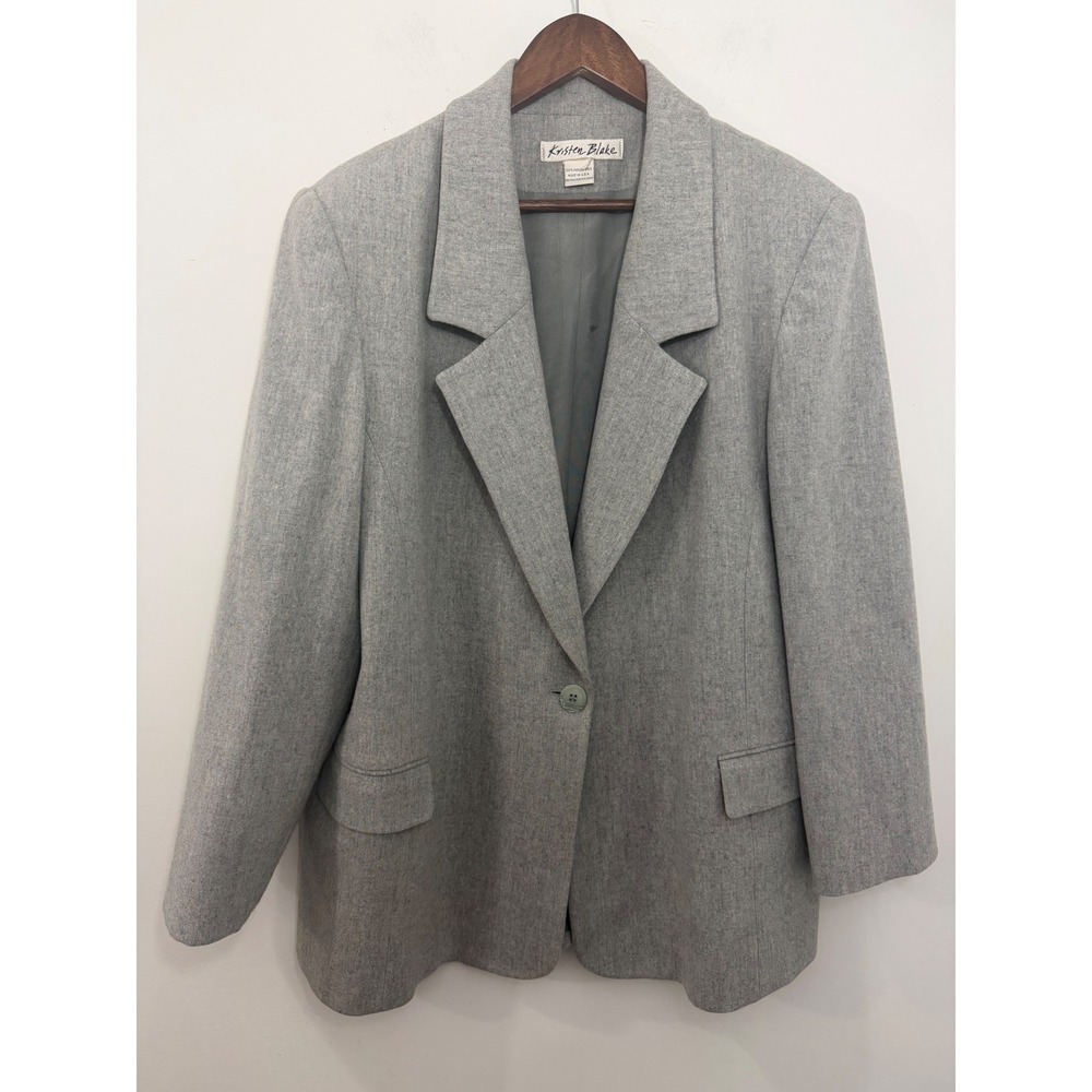Kristen Blake Heather Gray 100% Merino Wool Blazer Jacket Size 2X USA Made